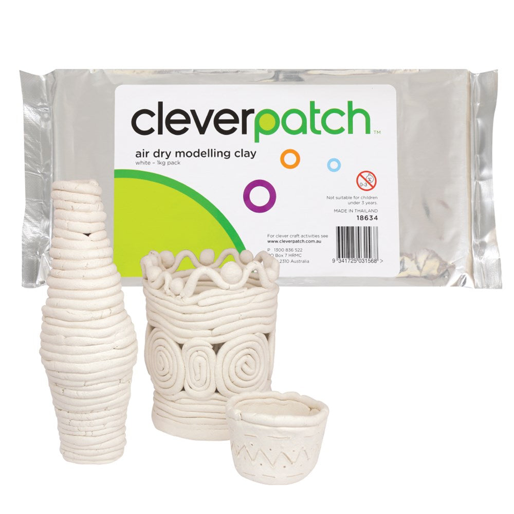 CleverPatch Air Dry Modelling Clay - White - 1kg Pack